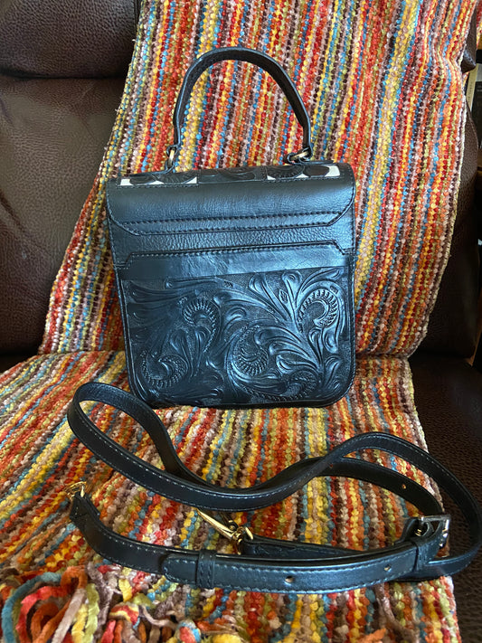 Tulum handmade tooled leather purse Small Black Back
