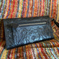 Merida handmade tooled leather clutch purse black front