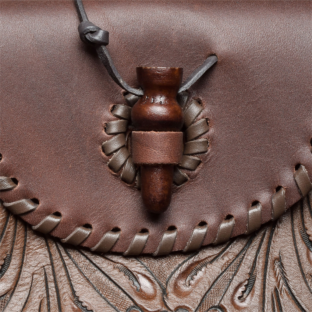Atzlan handmade tooled leather purse mahogany clasp