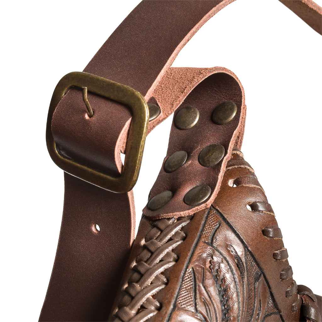 Atzlan handmade tooled leather purse mahogany craftsmanship detail