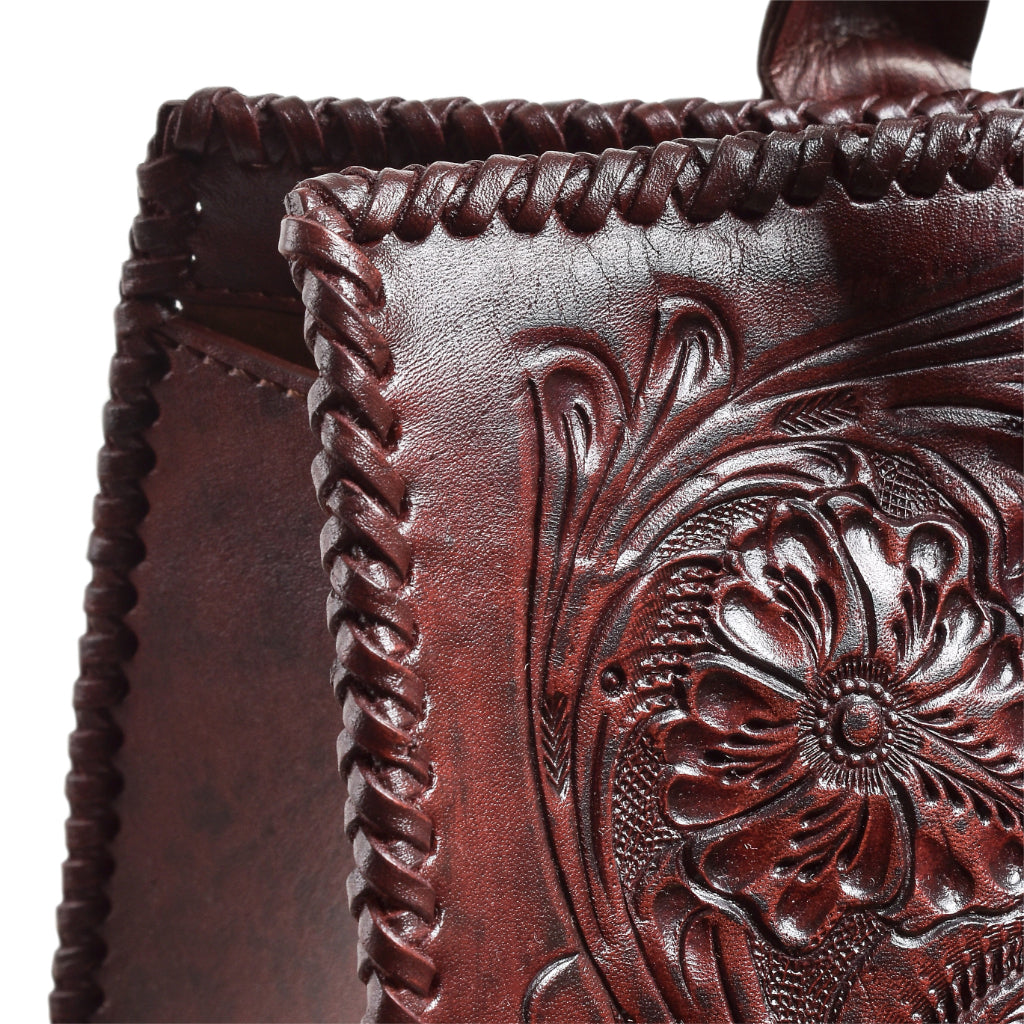 Cheyenne handmade tooled leather purse caramel beautiful stitching