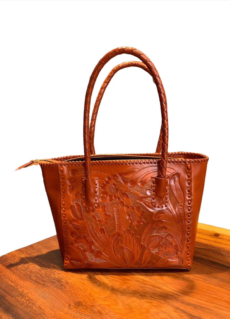 Estrella handmade tooled leather purse Chestnut Front