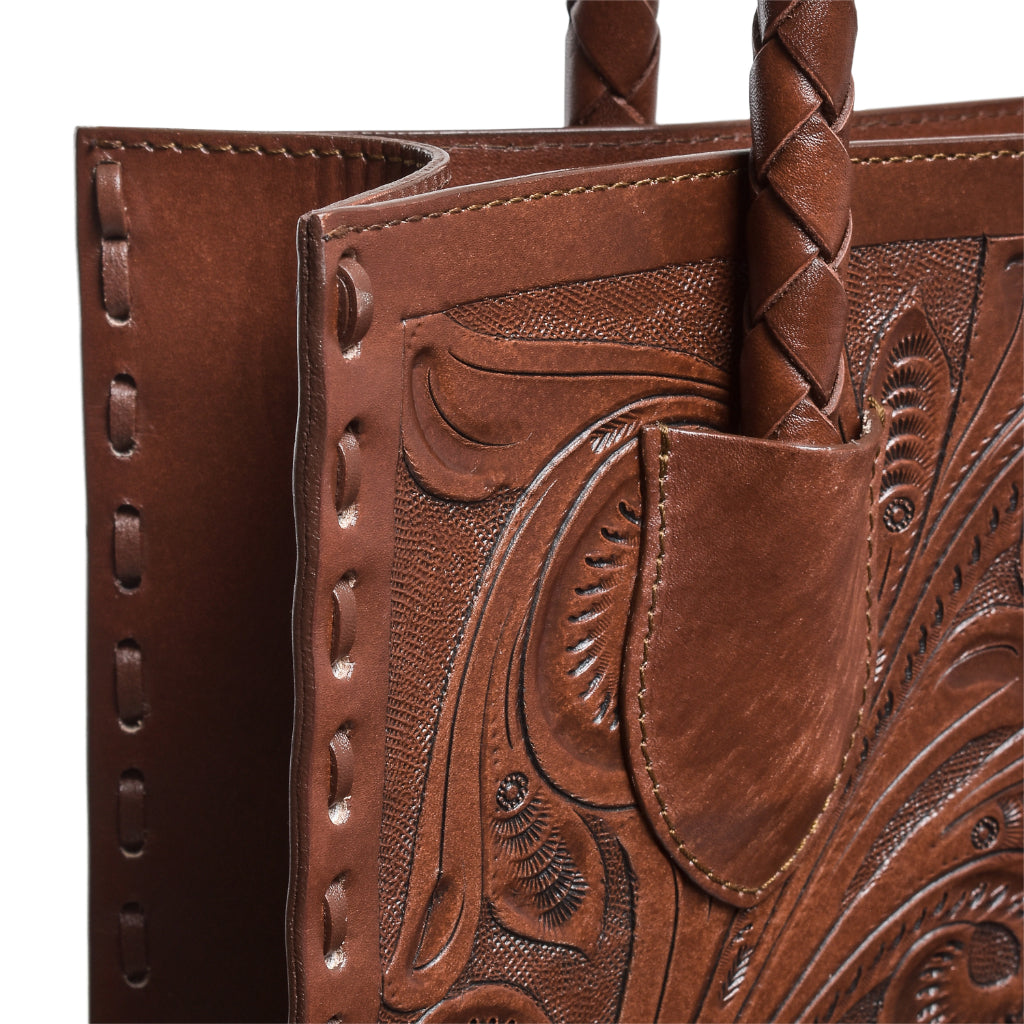 Navajo handmade tooled leather purse brown craftsmanship detail