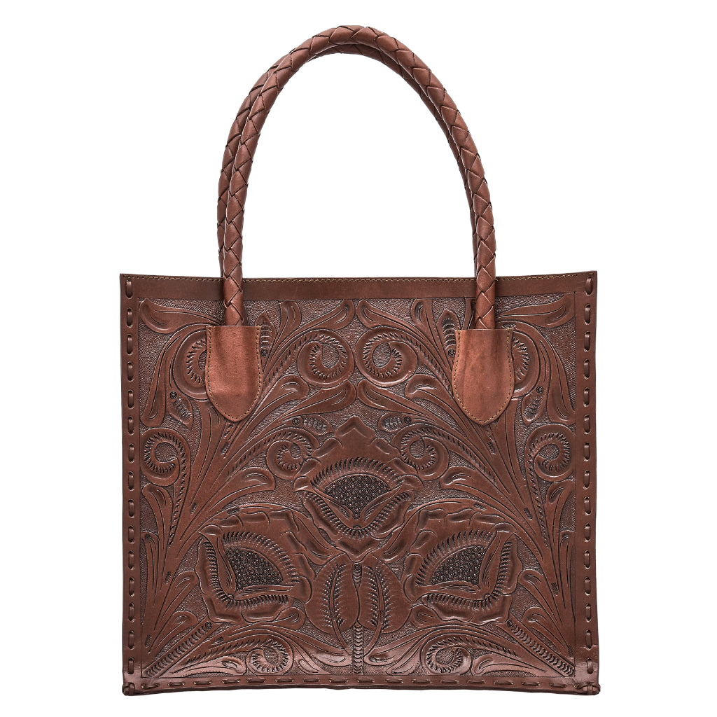 Navajo handmade tooled leather purse brown front