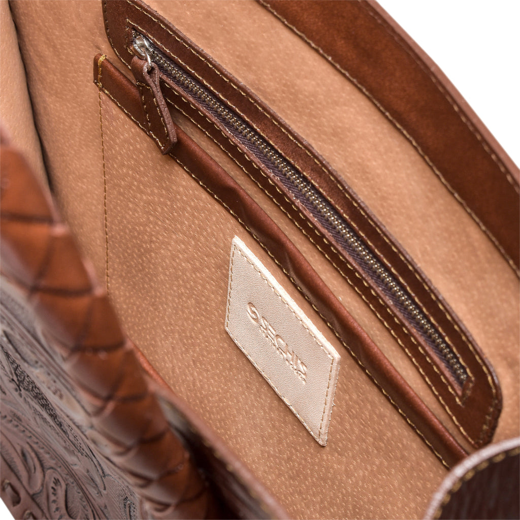 Navajo handmade tooled leather purse brown inside