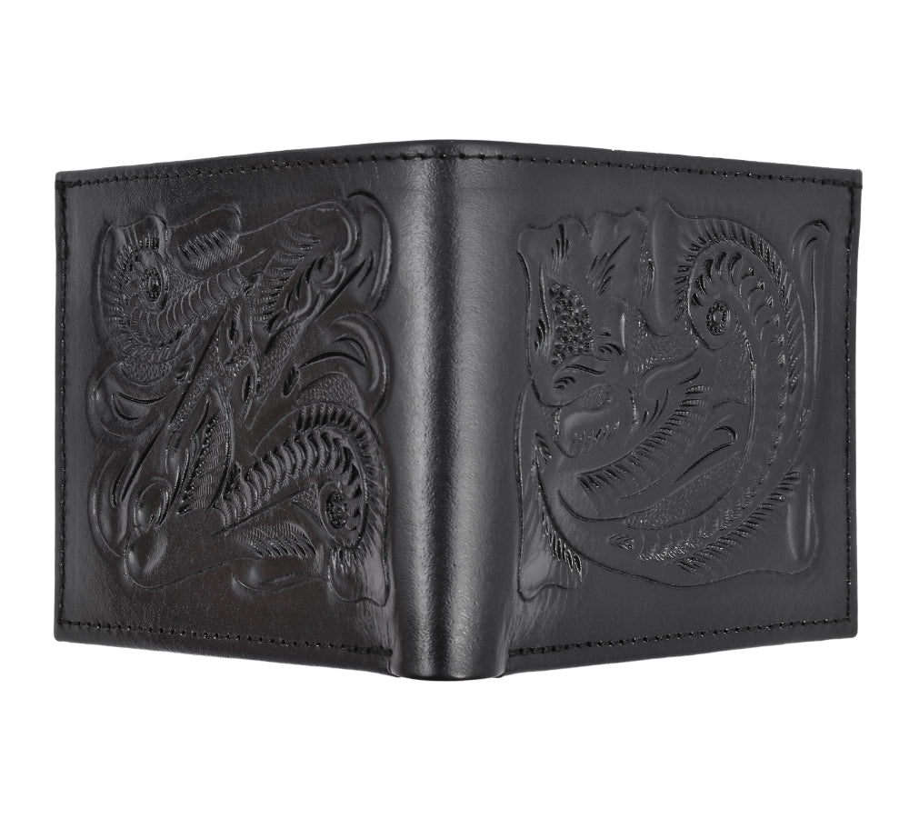 Otomi handmade tooled leather wallet black back