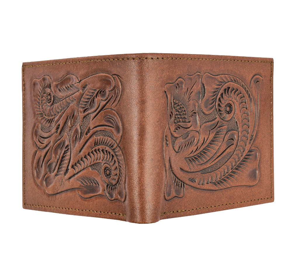 Otomi handmade tooled leather wallet copper back