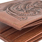 Otomi handmade tooled leather wallet copper stitching detail