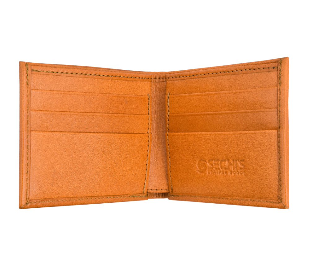 Otomi handmade tooled leather wallet tan inside