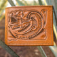 Otomi handmade tooled leather wallet tan tooling detail
