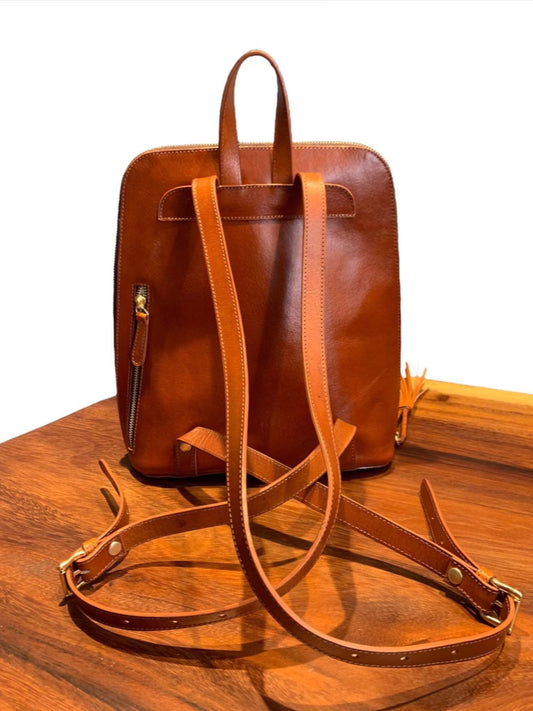 Totem handmade tooled leather backpack chestnut back