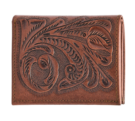 Zapotec handmade tooled leather wallet copper front