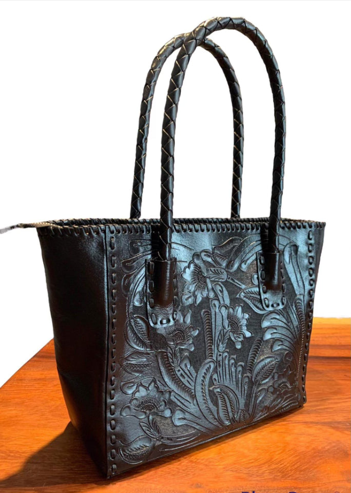 Southwestern Hand Tooled Leather Purse - Black - (82) - Mission Del Rey  Southwest